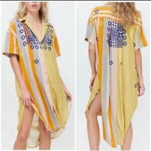 Urban Outfitters Shirt Dress S Embroidered Button Front Boho Retro Colorful